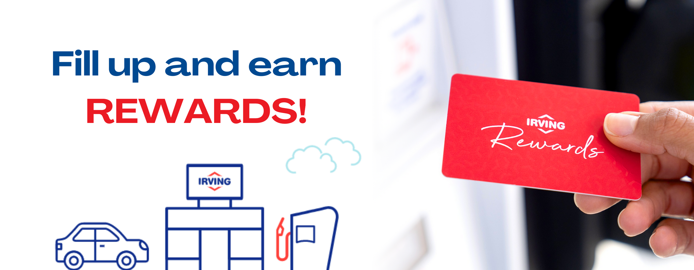 Irving Rewards card for earning rewards on fuel and drinks at Irving gas station food marts near me
